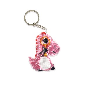 비즈 십자수 열쇠고리 - 분홍공룡